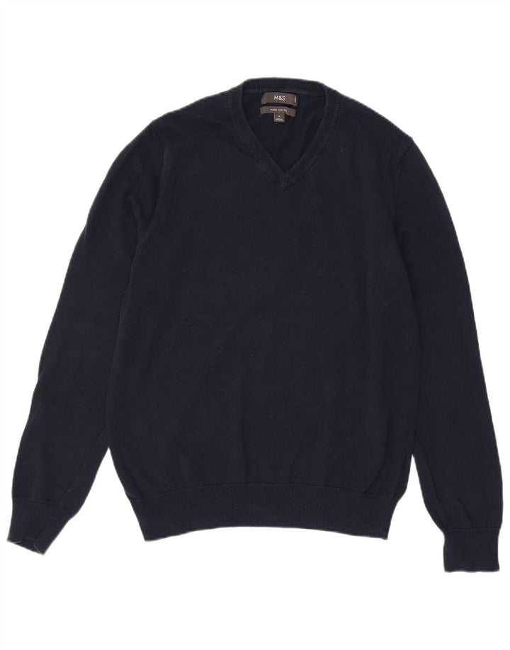 Marks & Spencer Suéter con Cuello en V para Hombre Algodón Azul Marino Mediano