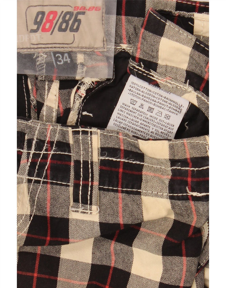 Vintage hombres cargo pantalones cortos W34 grande negro comprobar algodón