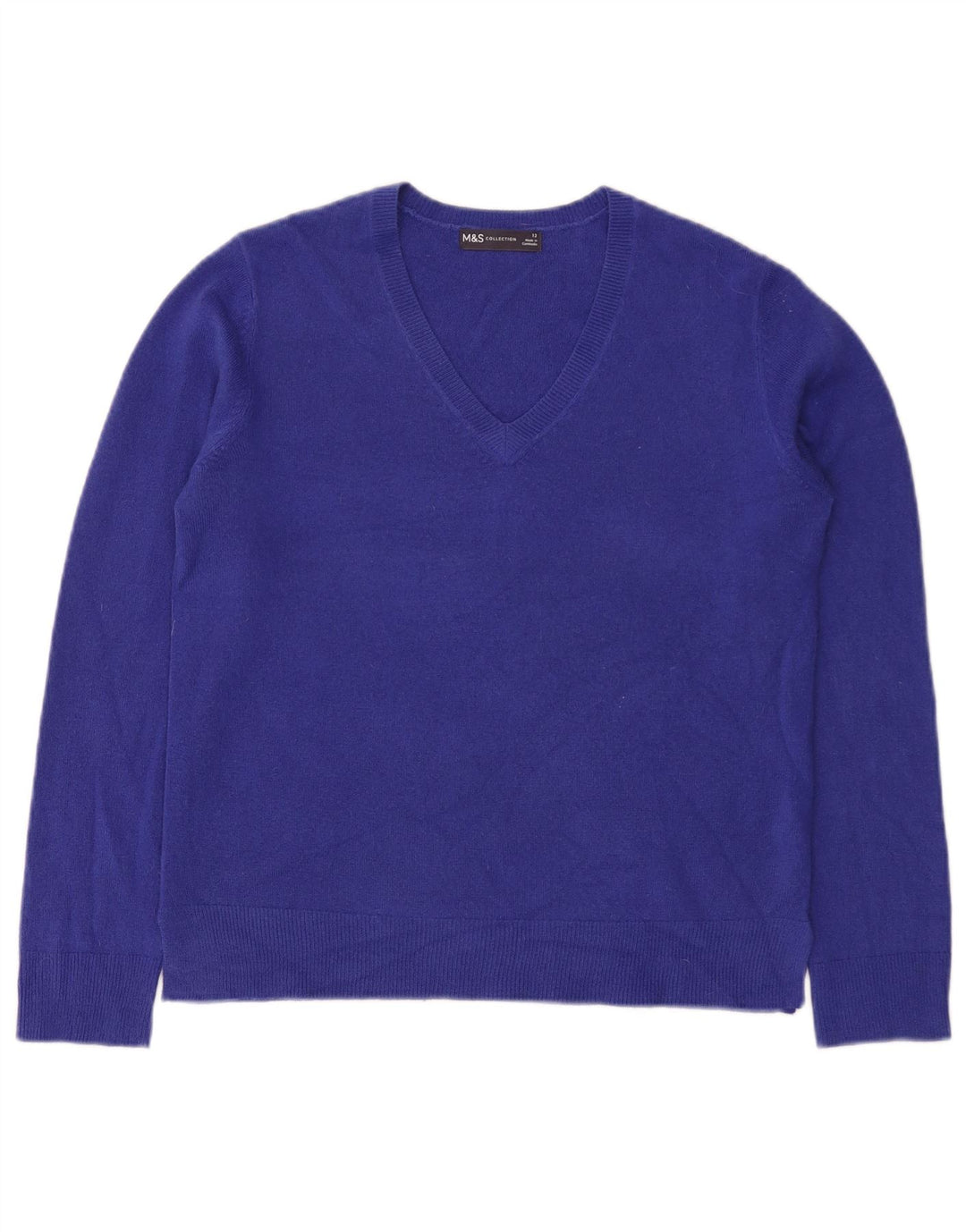 Marks & Spencer Suéter con Cuello en V para Mujer UK 40 Acrílico Azul Medio