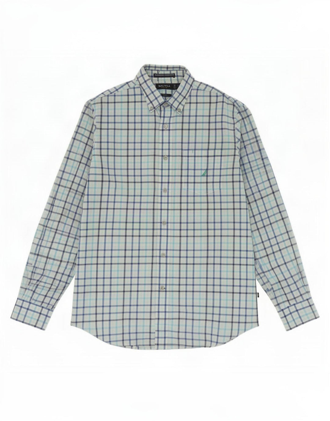 Nautica Camisa de corte clásico para hombre de algodón a cuadros azul medio