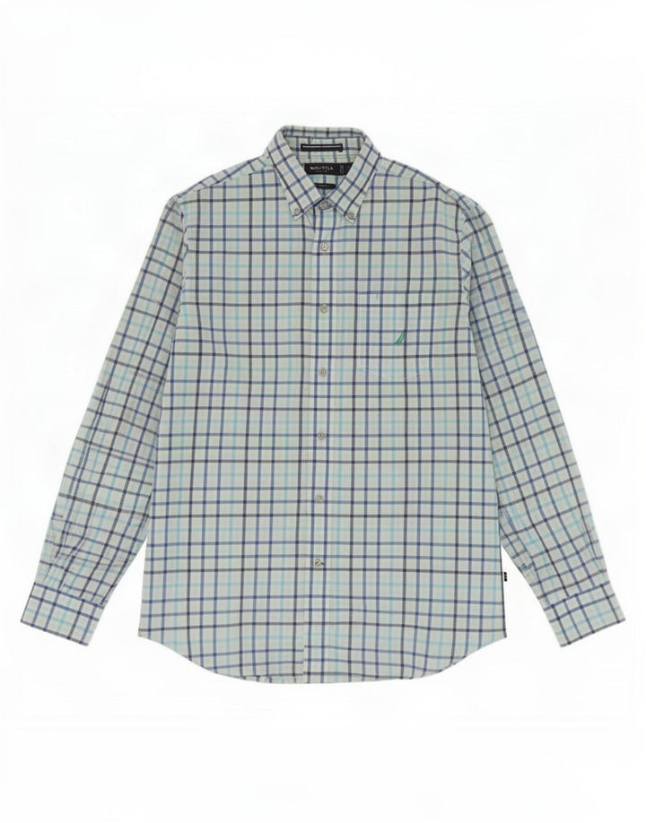 Nautica Camisa de corte clásico para hombre de algodón a cuadros azul medio