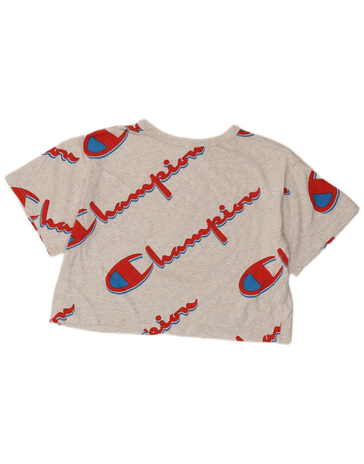 CHAMPION Camiseta corta con gráfico de tejido inverso para mujer UK 40 Grande Gris