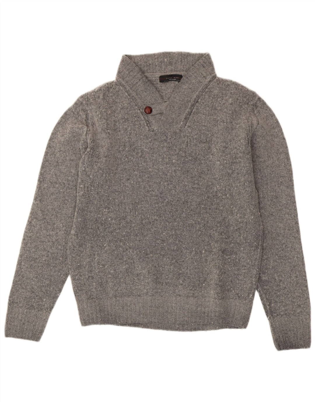 ZARA Hombre Jersey con Cuello en V Jersey Grande Lana Gris
