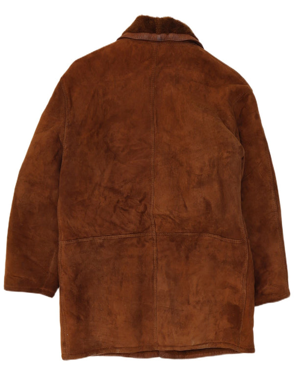 Vintage hombres shearling abrigo Reino Unido 40 marrón grande