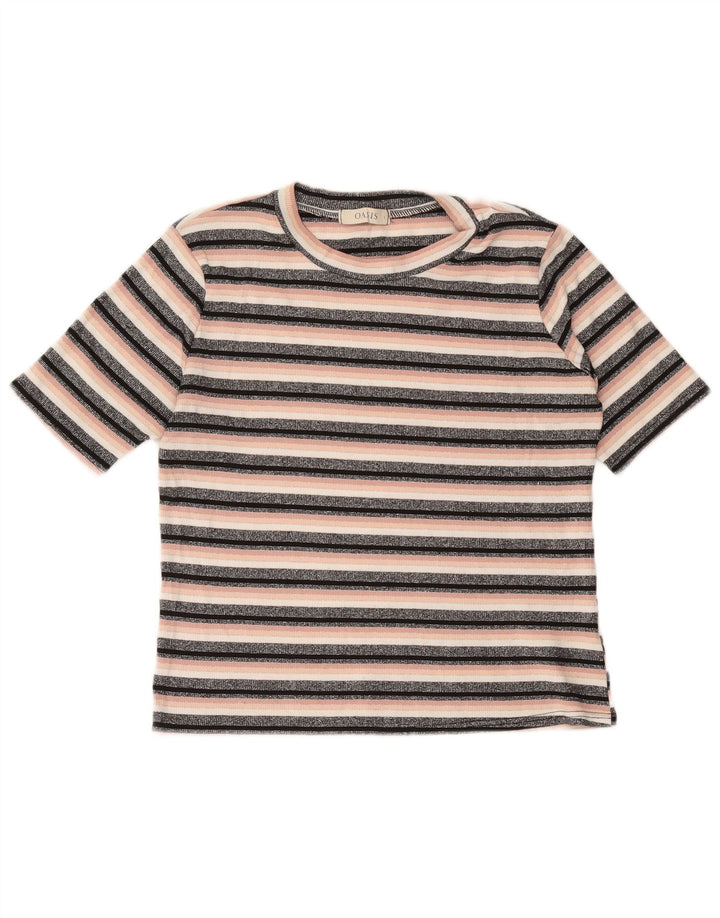 OASIS Camiseta corta para mujer UK 44 Grande Viscosa a rayas negras