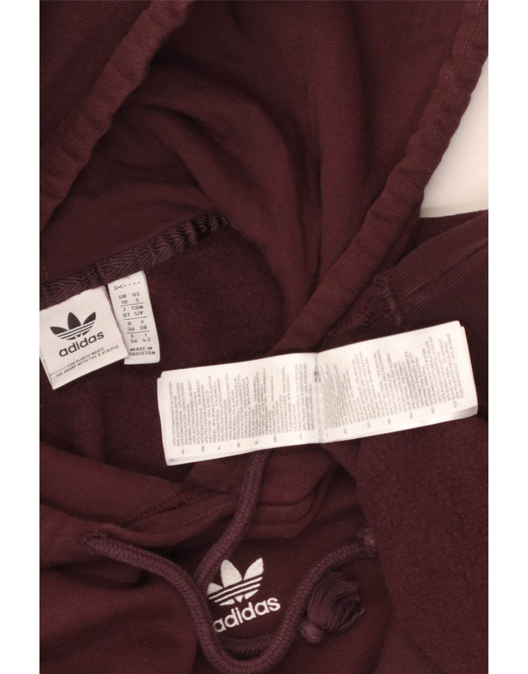 ADIDAS Jersey con capucha extragrande para mujer UK 10 Small Borgoña Algodón