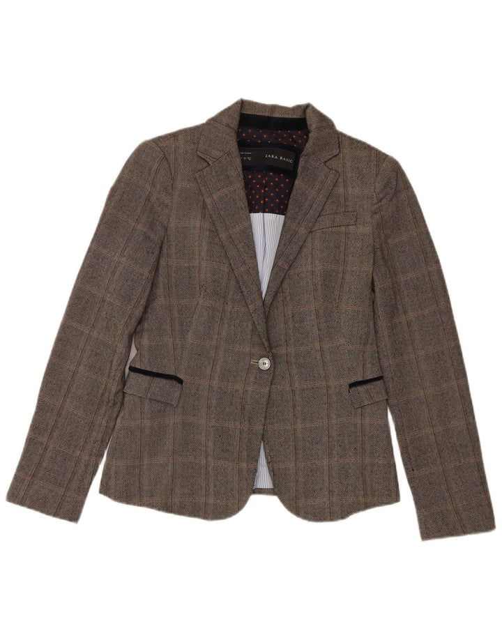 Zara Chaqueta Blazer De 1 Botón para Mujer UK 10 Small Grey Check