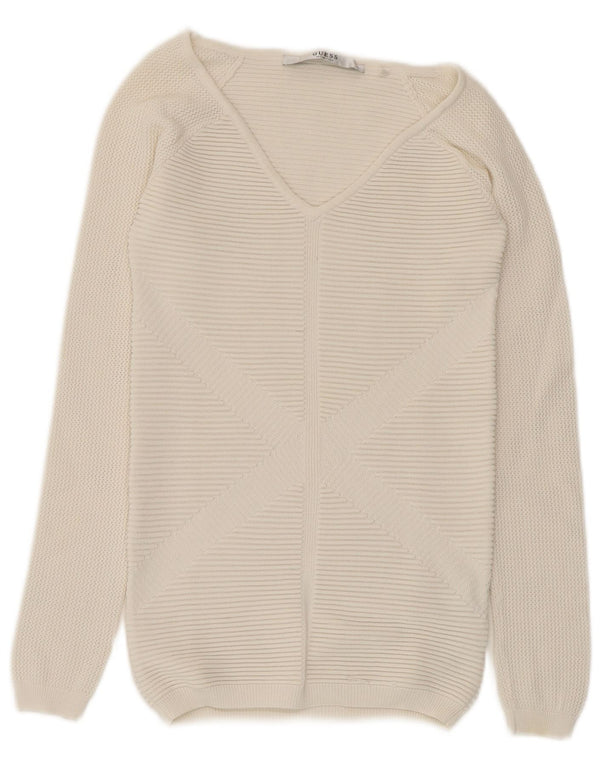 Guess Jersey con cuello en V para mujer UK 4 XS Viscosa blanca