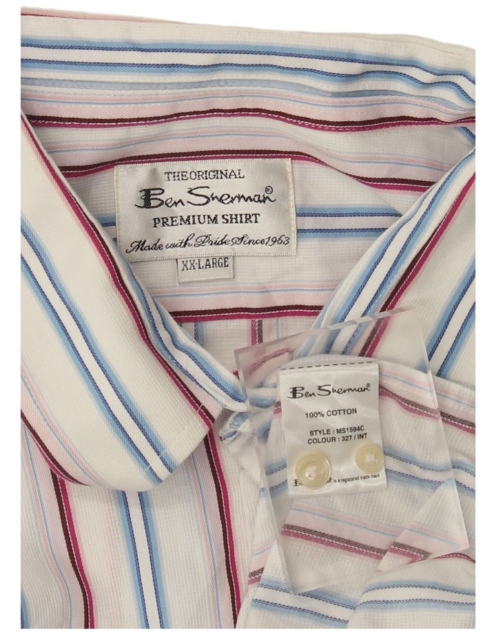 Ben Sherman Camisa para hombre 2XL Algodón a rayas blancas