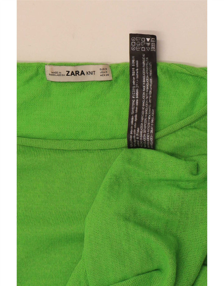 Zara Mujer Top Extragrande Manga Larga UK 40 Pequeño Poliéster Verde