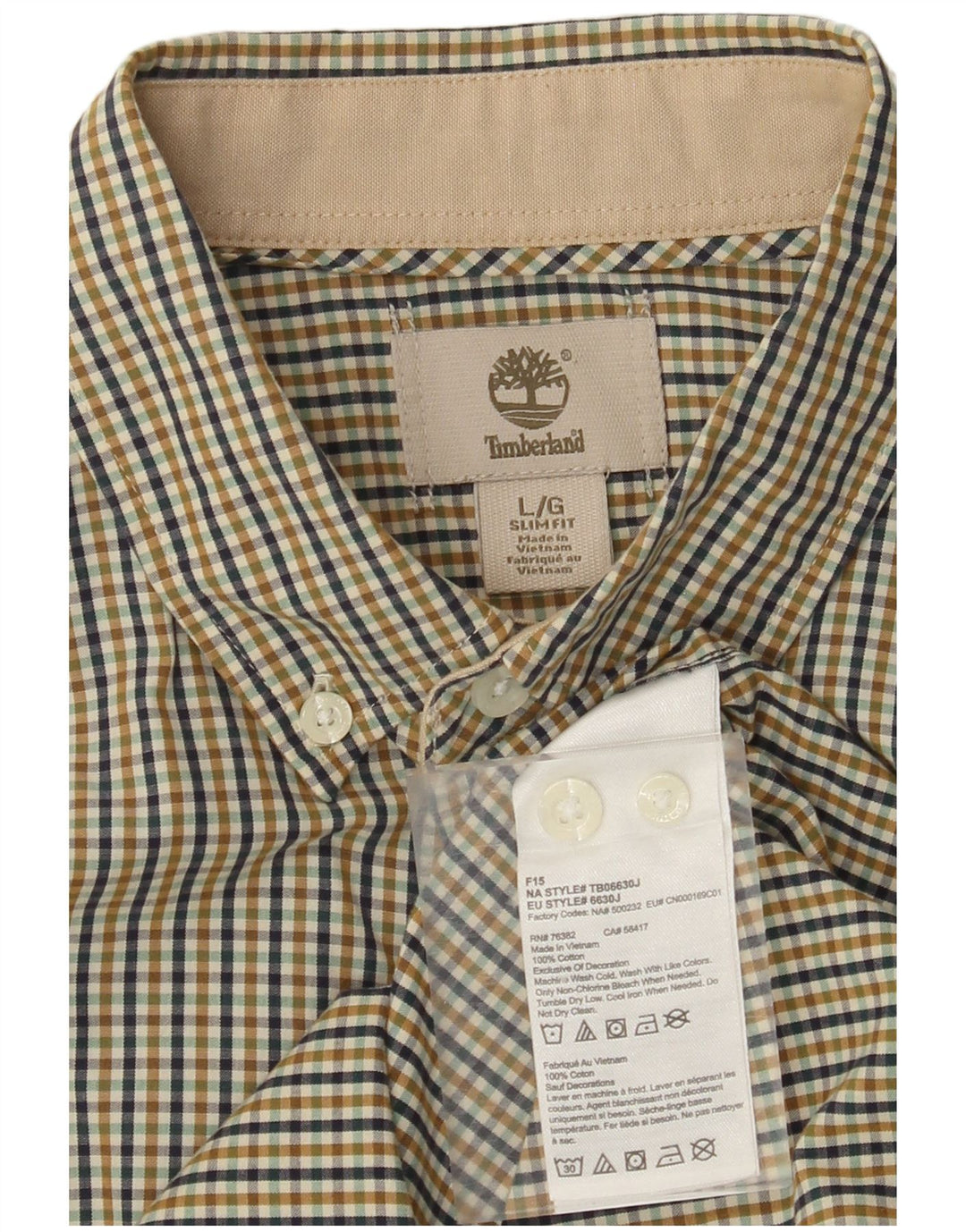 TIMBERLAND Camisa Slim Fit para Hombre de Algodón a Cuadros Marrón Grande