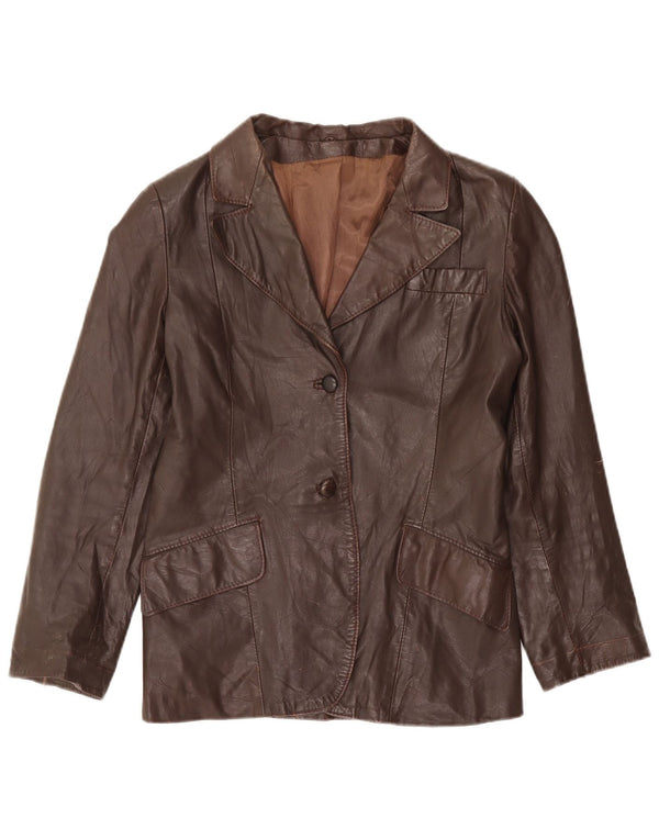 Vintage mujer 2 botones cuero Blazer chaqueta Reino Unido 12 marrón medio