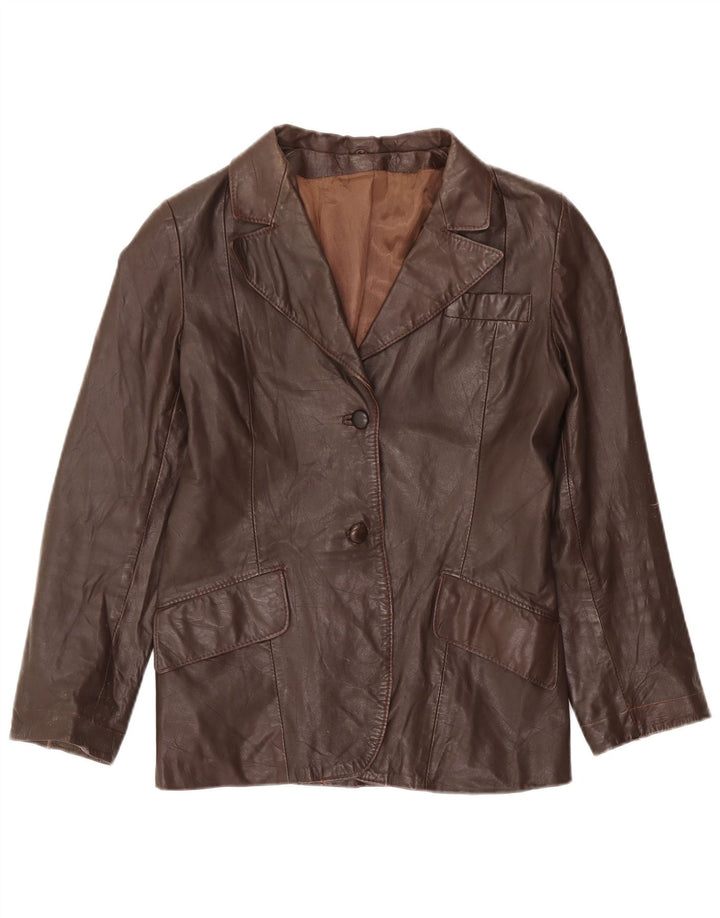 Vintage mujer 2 botones cuero Blazer chaqueta Reino Unido 12 marrón medio