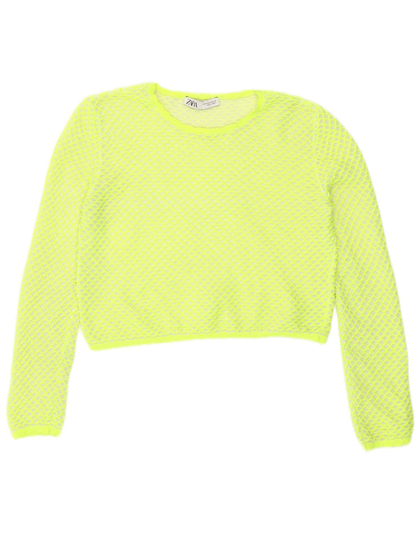 Zara Mujer Blusa Corta Top UK 44 Poliéster Geométrico Verde Medio