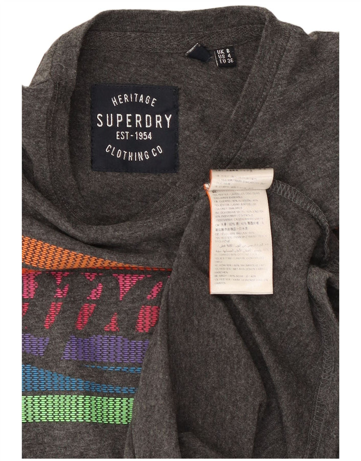 SUPERDRY Mujer Heritage Graphic Camiseta Top UK 8 Small Gris Algodón
