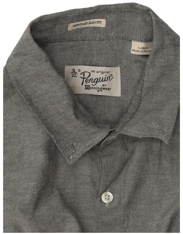 Camisa Penguin Heritage Slim Fit para hombre, talla grande, gris moteada