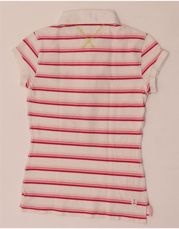 Tommy Hilfiger Womens Graphic Polo Shirt UK 8 Small White Striped