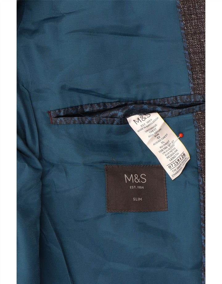 Marks & Spencer Chaqueta tipo blazer entallada con 2 botones para hombre UK 42 XL Poliéster gris