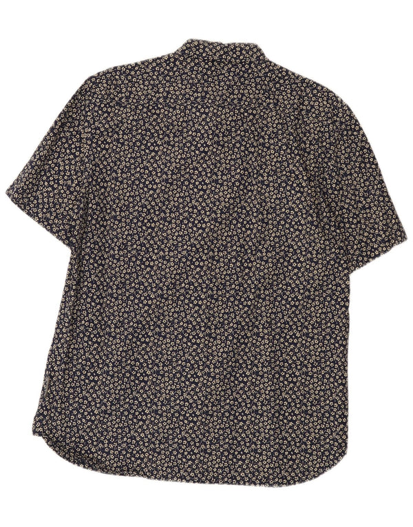French Connection Camisa de manga corta para hombre de algodón floral azul marino grande