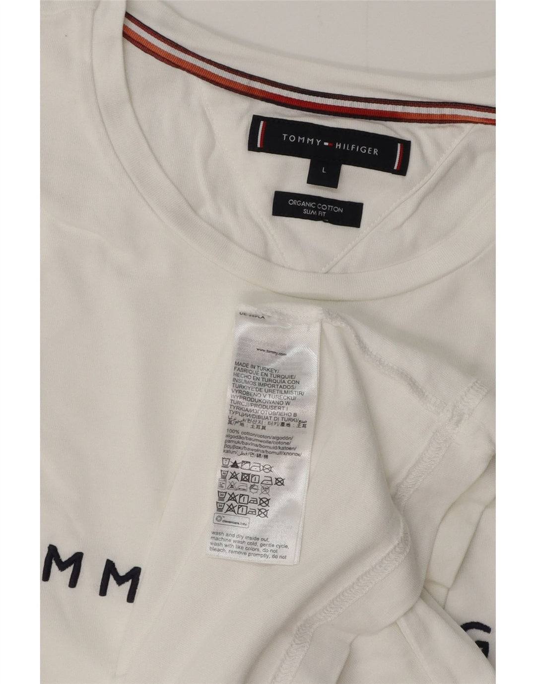TOMMY HILFIGER Camiseta estampada ajustada para hombre Top grande de algodón blanco