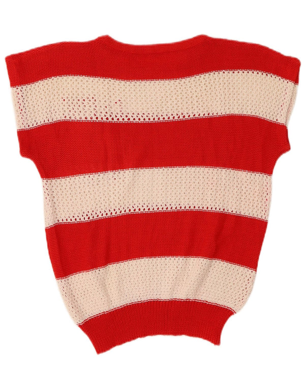 VINTAGE Mujer Crop Crew Neck Jumper Suéter Reino Unido 14 Medio Multicolor