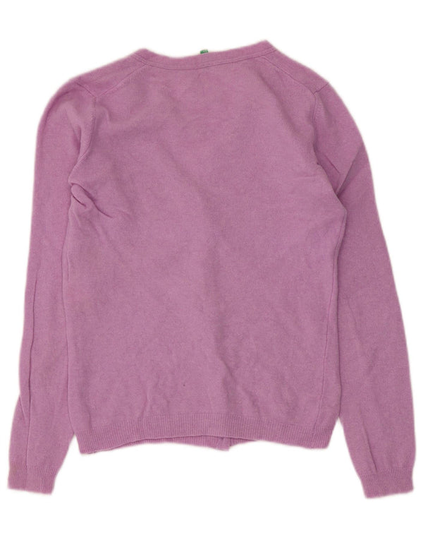 Benetton Cárdigan Corto para Mujer UK 40 Small Lana Virgen Rosa