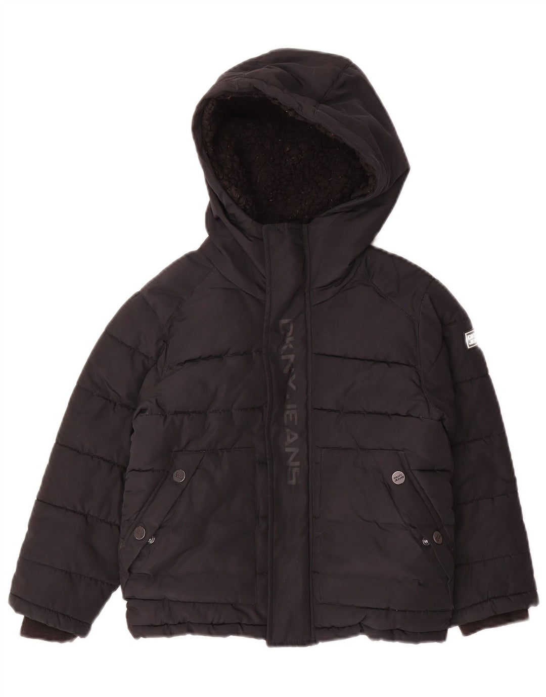 Dkny Chaqueta acolchada con capucha y gráfico para niños 5-6 años Negro Poliéster