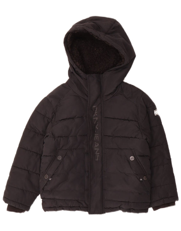 Dkny Chaqueta acolchada con capucha y gráfico para niños 5-6 años Negro Poliéster