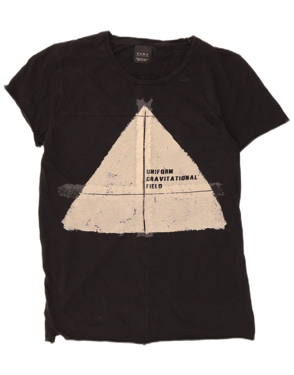 Zara Mujer Camiseta Gráfica Top UK 40 Medium Negro
