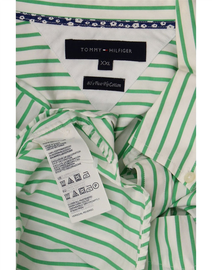 TOMMY HILFIGER Camisa de hombre 2XL Algodón a rayas verdes