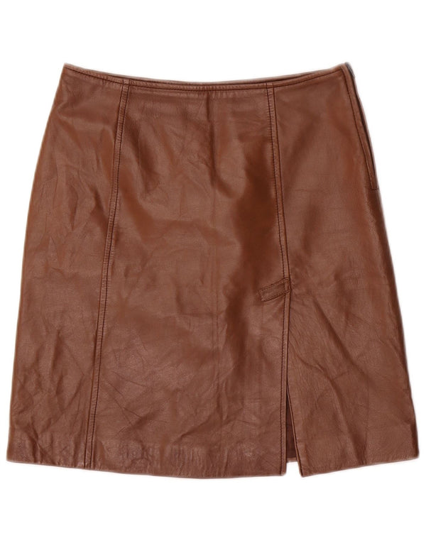 Falda de cuero vintage para mujer Reino Unido 6 XS W26 Marrón