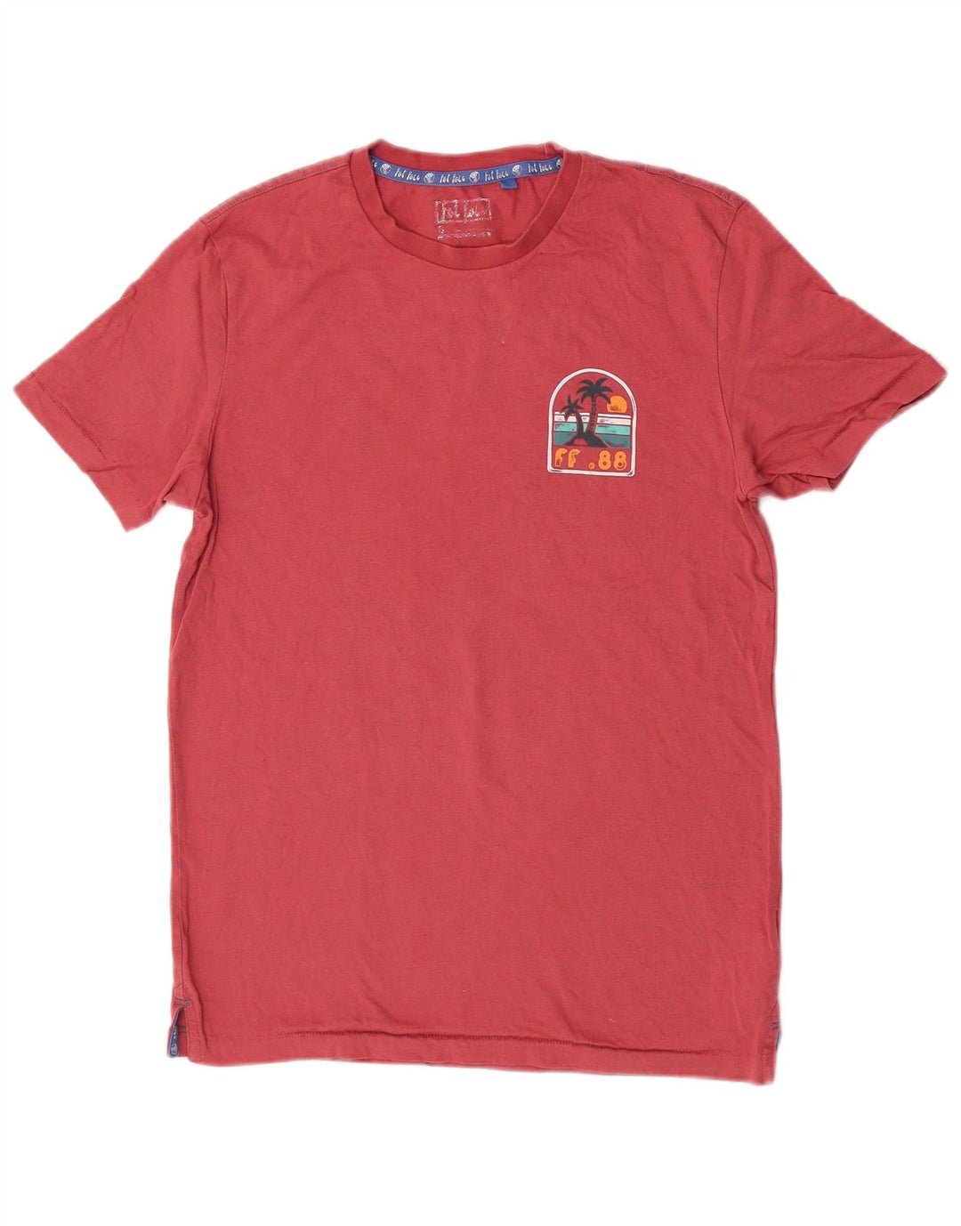 Camiseta estampada de hombre Fat Face Top pequeño de algodón rosa para playa