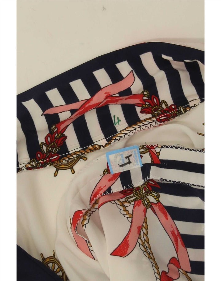 Vintage mujeres oversize patrón abstracto camisa blusa US 4 pequeño blanco