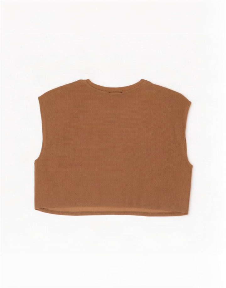 Zara Blusa Corta Sin Mangas De Gran Tamaño para Mujer UK 10 Small Beige
