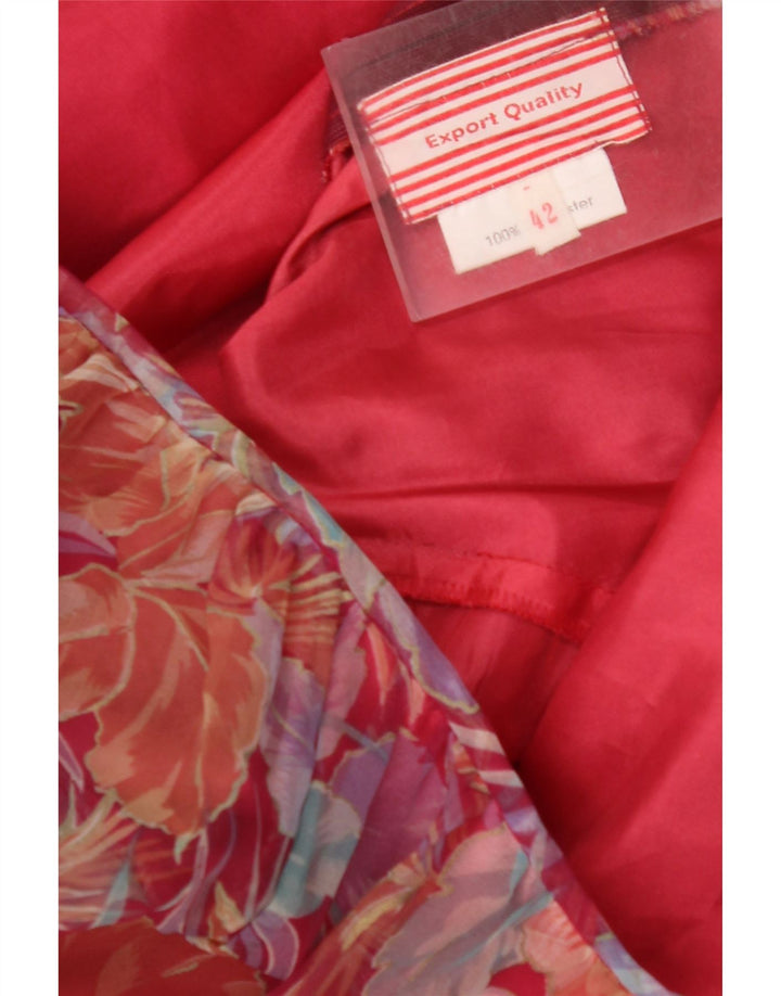VINTAGE Vestido maxi de manga 3/4 para mujer IT 42 Poliéster floral rojo medio
