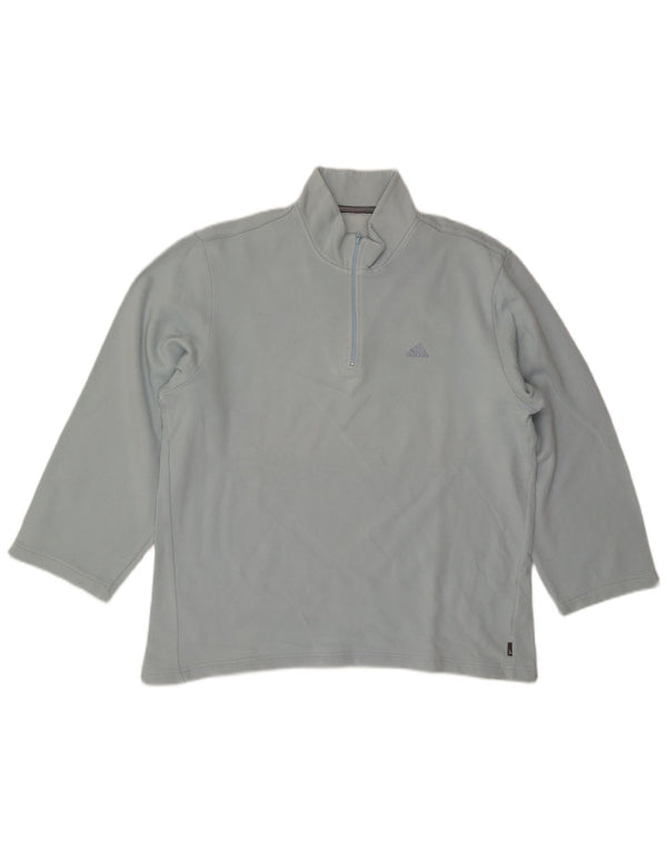Adidas Hombre Zip Neck Top Manga Larga Algodón Azul Medio