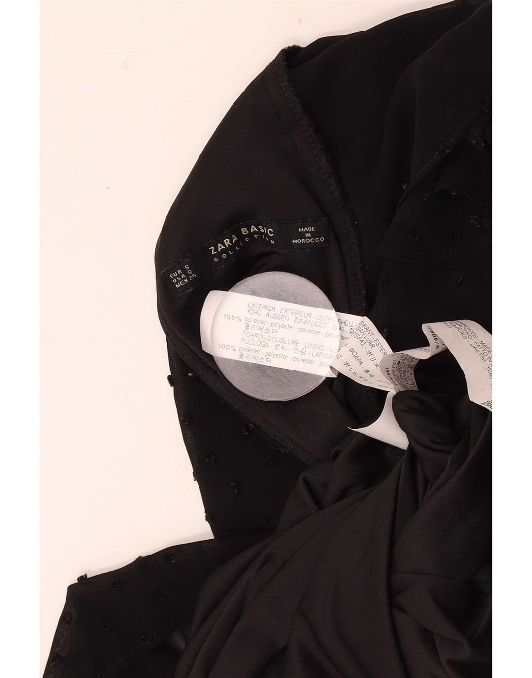 Zara Vestido Básico Mujer UK 40 Pequeño Poliéster Moteado Negro