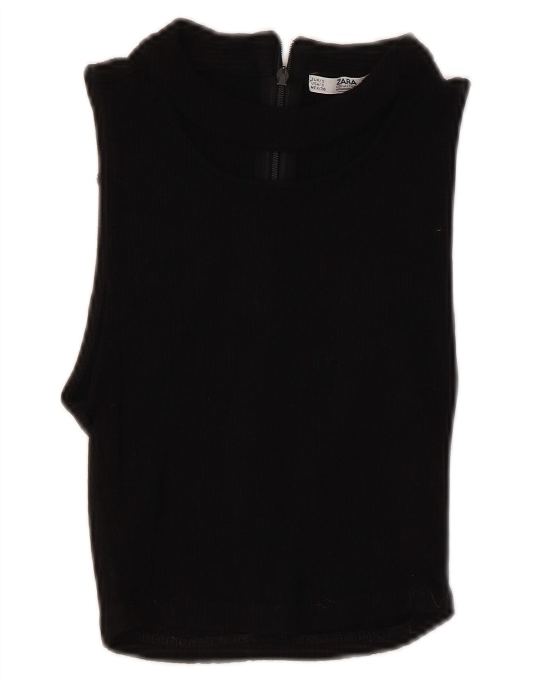 Zara Mujer Crop Top Sin Mangas UK 8 Small Viscosa Negra