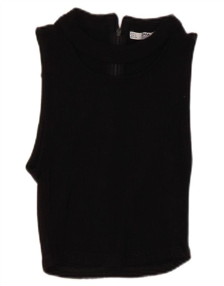 Zara Mujer Crop Top Sin Mangas UK 8 Small Viscosa Negra