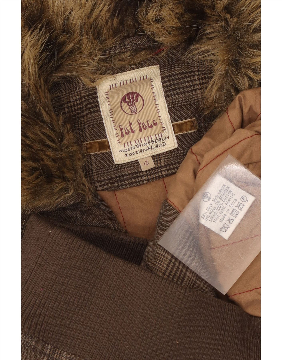 Chaleco de mujer Fat Face UK 42 Marrón medio Poliéster de pata de gallo