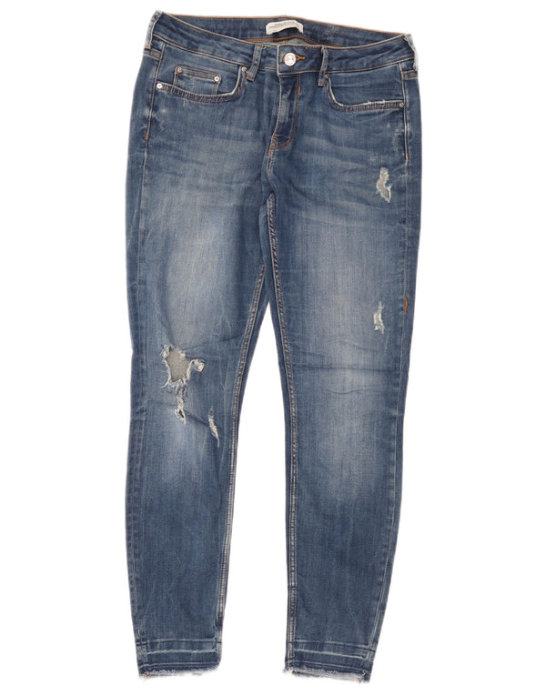 Zara Jeans Ajustados Desgastados para Mujer EU 42 Large W32 L26 Azul
