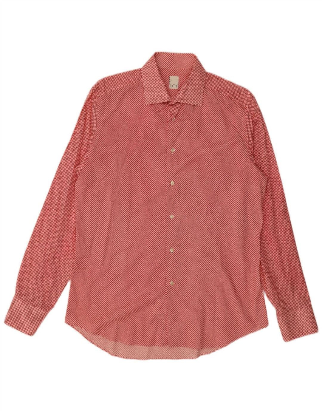 Camisa vintage para hombre talla 40 15 3/4 algodón geométrico rojo medio