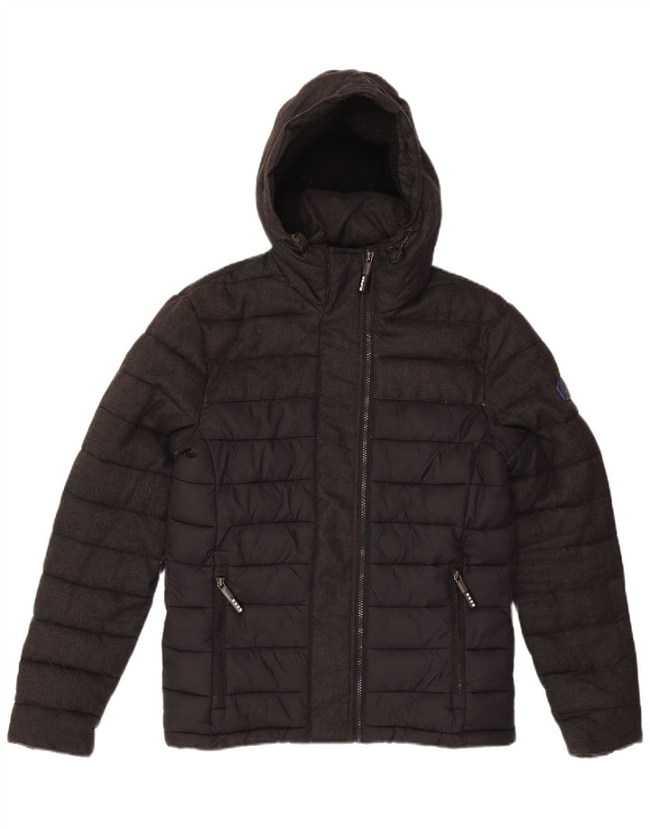 Superdry Chaqueta acolchada con capucha para hombre, talla 36, poliéster gris pequeño