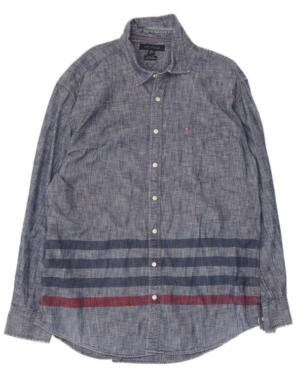 Tommy Hilfiger Camisa de ajuste personalizado para hombre talla 18 1/2 2XL azul marino a rayas