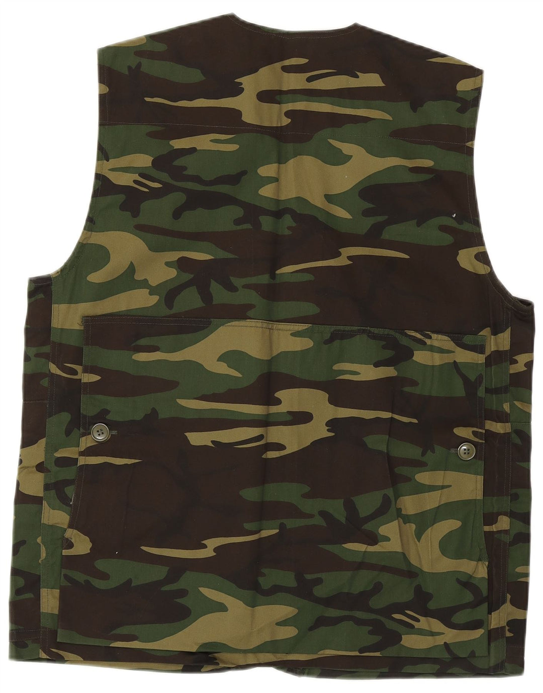 Vintage hombres utilitario gilet IT 48 ejército de poliéster de camuflaje verde medio