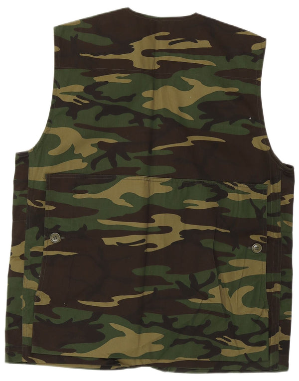 Vintage hombres utilitario gilet IT 48 ejército de poliéster de camuflaje verde medio