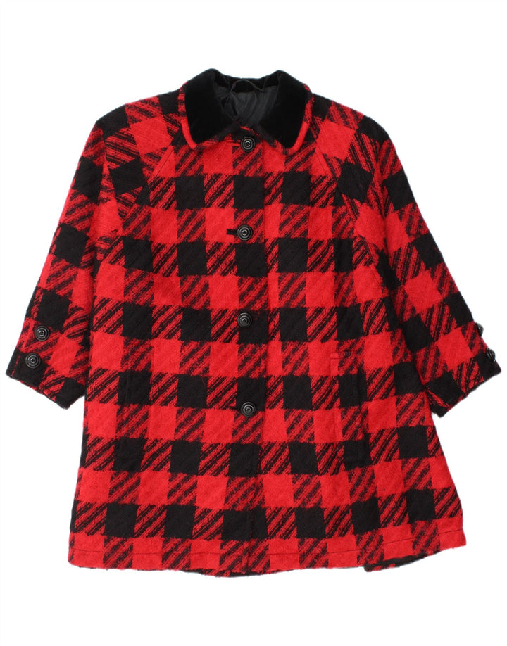 Abrigo vintage de gran tamaño para mujer IT 42 Lana virgen de pata de gallo roja mediana