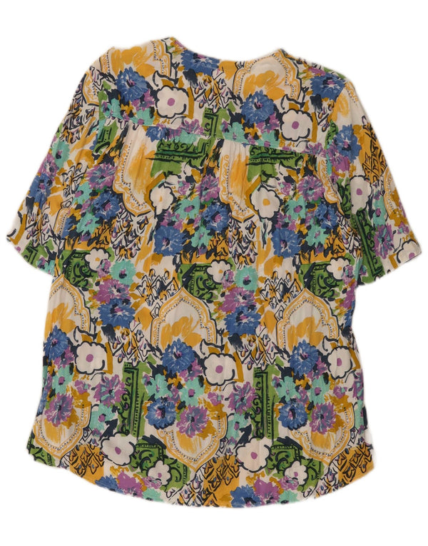 Vintage mujer camisa de manga corta blusa Reino Unido 14 grande multicolor floral