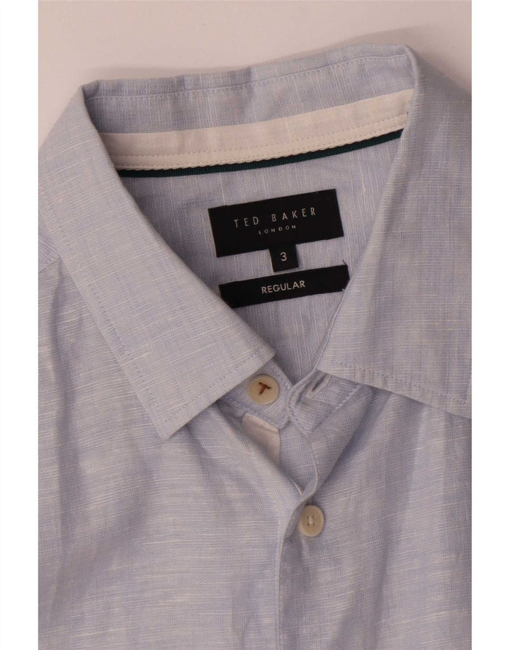Ted Baker - Camisa de corte regular para hombre, talla 3, lino azul mediano