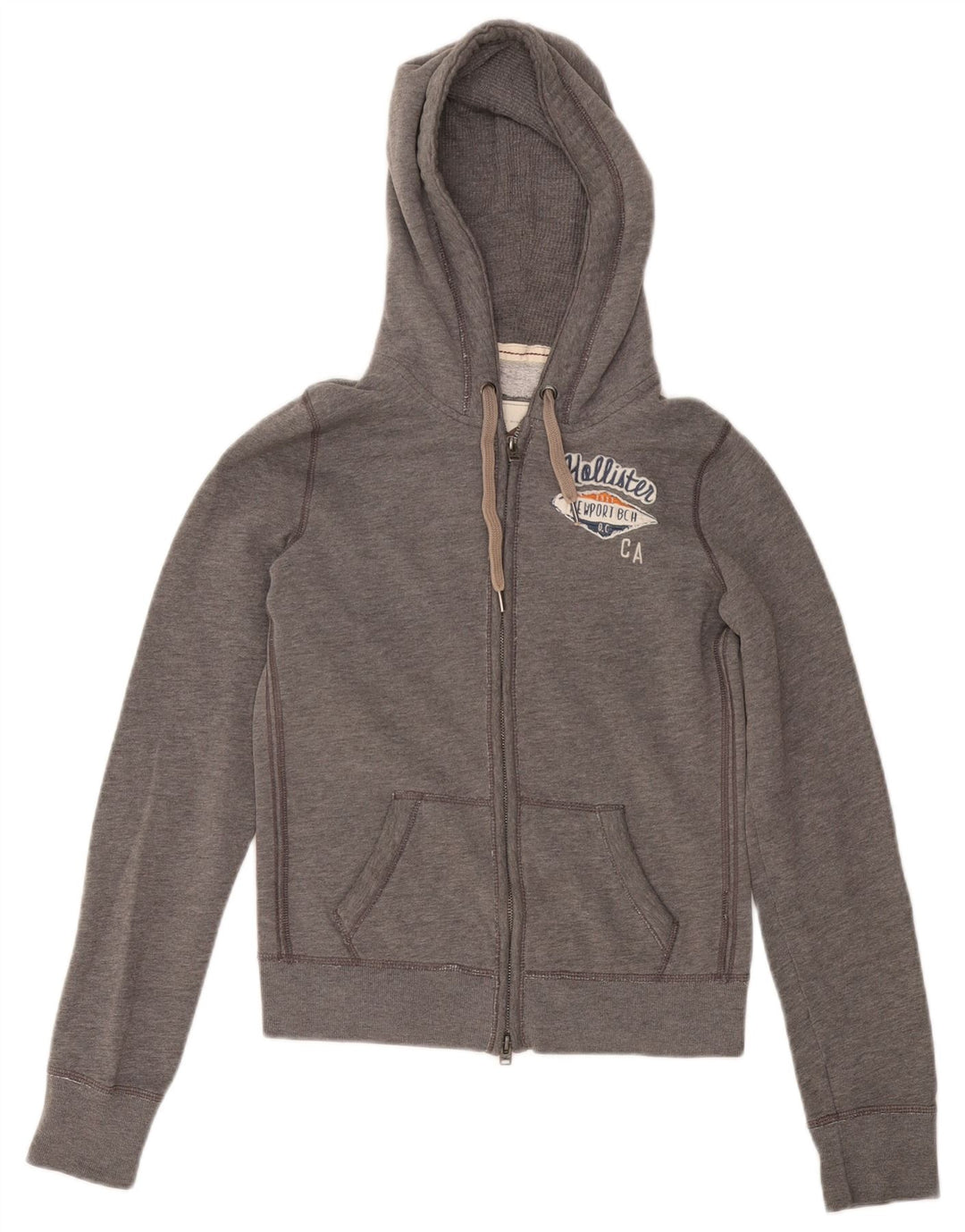 HOLLISTER Suéter con capucha y cremallera gráfica para mujer UK 10 Small Grey Cotton